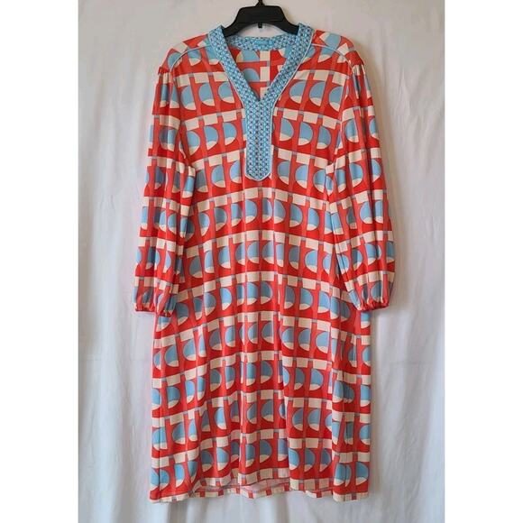 J. McLaughlin Women's Blue Red Eclipse Emer Puff Sleeve Dress XL - Picture 4 of 8